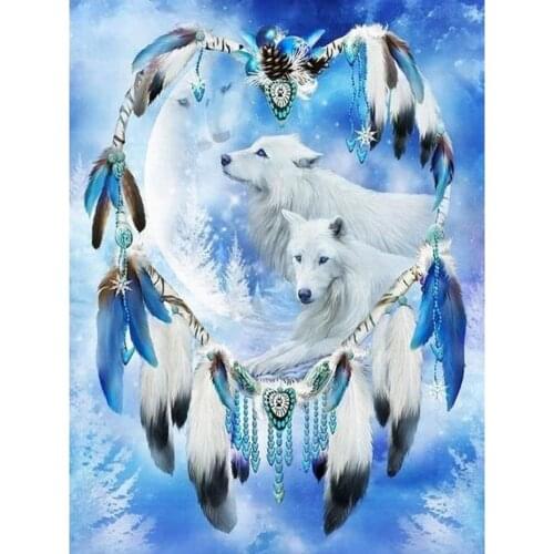 Dreamcatcher Wolf DIY 11CT Cross Stitch Embroidery Kits Needlework Set Cotton Thread Printed Canvas Home Decoration Wholesale