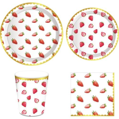 Sweet Strawberry Party Decorations Disposable Fresh Fruit Party Tableware Sets for Baby Shower Happy Birthday Party Supplies