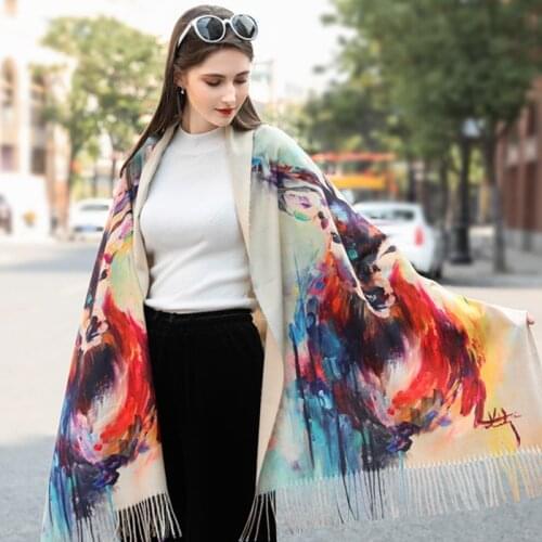 Oversize cape New Winter Women Cashmere Scarves Wraps Luxury Brand Thick Warm Oil Painting Pashmina Scarfs Ladies Scarf Shawl