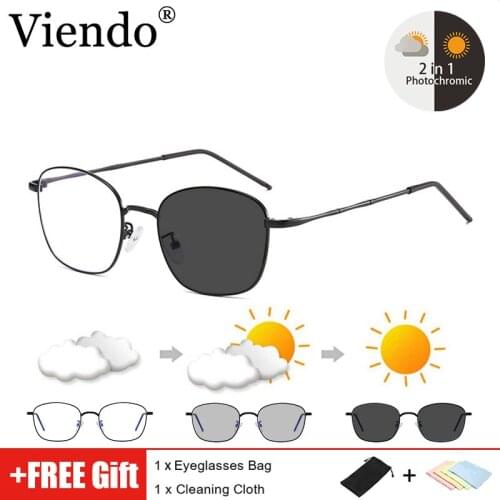 Photochromic Anti Blue Light Blocking Glasses Women Men Retro Metal Computer Eyeglasses Auto Color Changing UV400 Sunglasses