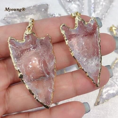 Hand Knocked Arrowhead Shape Clear Crystal Quartz Necklace Pendant For DIY Jewelry Making MY210821