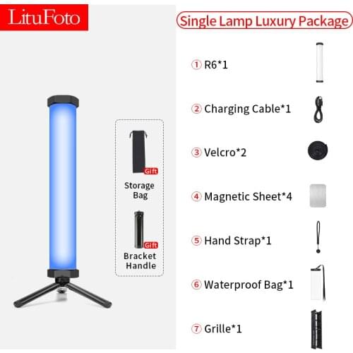 LituFoto Mini Portable R6 Full Color RGB LED Fill Lamp Type-C 10W 3200k-7500k ,Outdoor Photography Flash Lights Stick Luxury Set