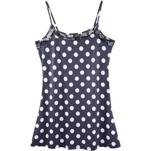 Sexy Lace Patchwork Sleepshirts Women Nightgowns Sleep Nightwear Sleeveless O-neck Spaghetti Strap Dot Mini Spring Summer Dress