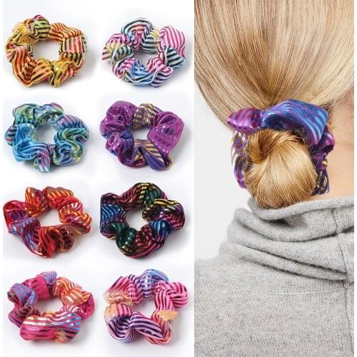Fashion Women Colorful Bronzing Elastic Hair Rope Glitter Hair Scrunchies Ponytail Holder Hair Ring Accessories Headwear