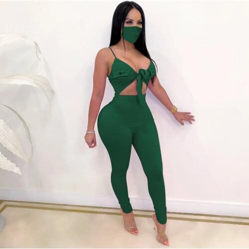 Sexy Knit Rib Lace Up Jumpsuit Spaghetti Straps Cut Out Waist High Stretchy Pants Casual Romper Female Overalls Plus Size S-XXL