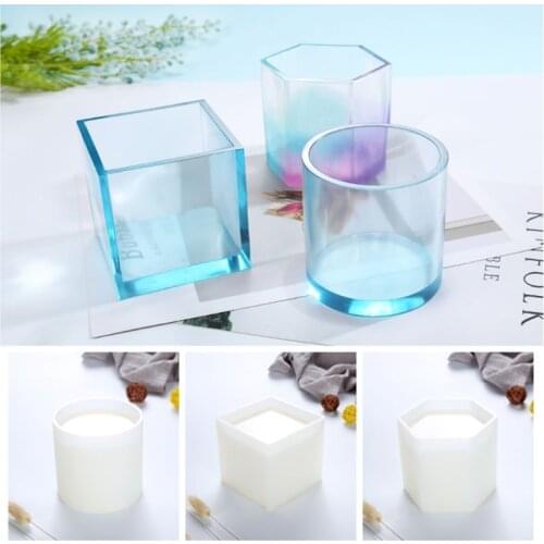 Silicone Mold DIY Pen Holder Epoxy Resin Tools Desk Organizer Decoration Storage Stationary Molds Square Round Hex Geometric