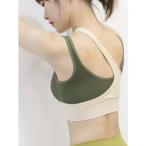 Sports underwear womens running yoga vest beauty back sling fitness gathering stereotype two-color stitching yoga bra Tights