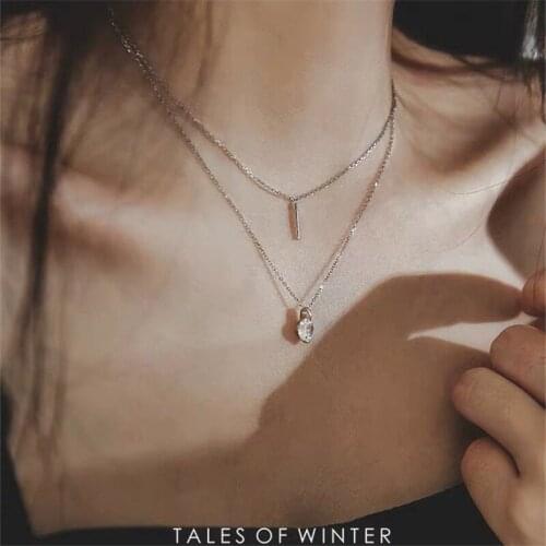 Lasting Shiny 925 Sterling Silver Noble Jewelry Necklace Cube Zircon Pendant Women Double Necklace Style French Not easy to fade