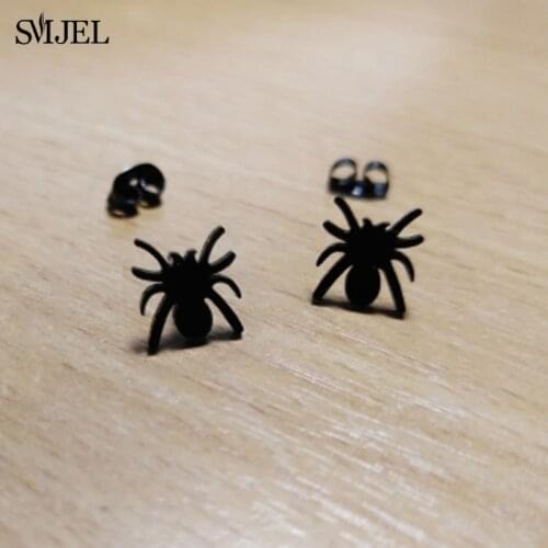 SMJEL Stainless Steel Spider Stud Earrings for Women Men Punk Black Earrings Animal pendients Jewelry Women Bijoux