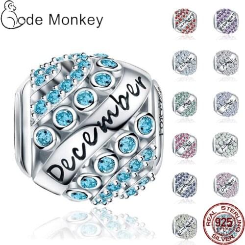 100% Real 925 Sterling Silver 12 Style Birthstone Fit Original 3mmBracelet&Bangle For Women Birthday Fashion Jewelry Gift