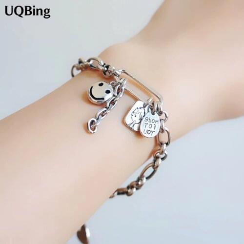 Korean Ins Style Smile Face Girl Letter Charm Bracelets For Women Sterling Silver 925 Jewelry Gifts