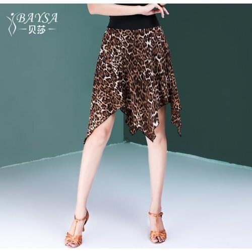 2019 Fashion Sexy Leopard Sparking Dance Dress Latin Half Skirt for Women Qiaqia Samba Practice Dancewear Tango Costumes B0108