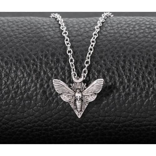 Vintage Skull Moth Necklace Death Insect Head Butterfly Moon Phase Occult Jewelry Women Statement Necklaces Gift High Quality