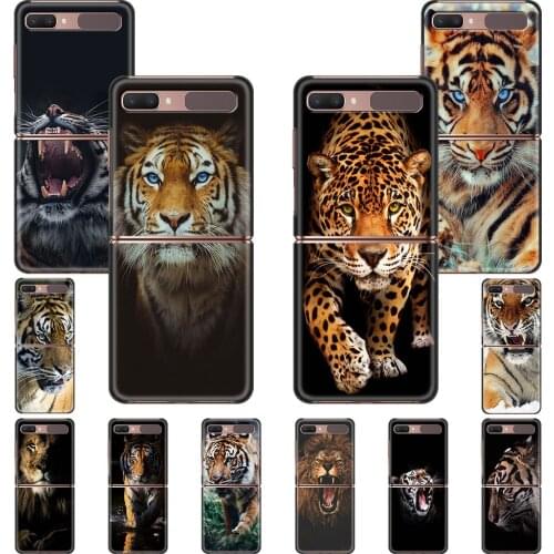 Lion Tiger Animal Black PC Hard Cover For Samsung Galaxy Z Flip 5G Foldable Phone Case ZFlip 6.7" Fold Shell Coque Capa