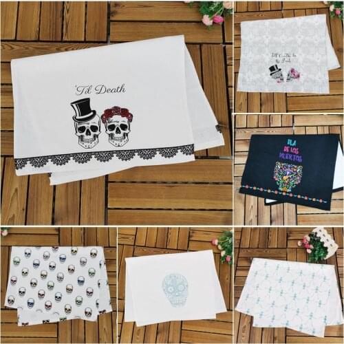 1pc Skull Crossbones Printed Cotton Kitchen Dish Towel Tea Towels Napkin 42x65cm 16.5"x25.6"