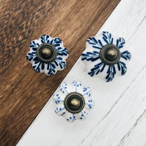 1pc Vintage Furniture Handle Door Knobs Pumpkin Ceramic Cabinet Handles European Furniture Drawer Cupboard Kitchen Pull Handle