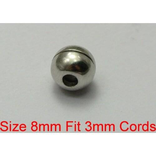 10 Sets Silver Tone Metal Round Magnetic Clasps 8mm Glue in End Caps Fit 3mm Cords