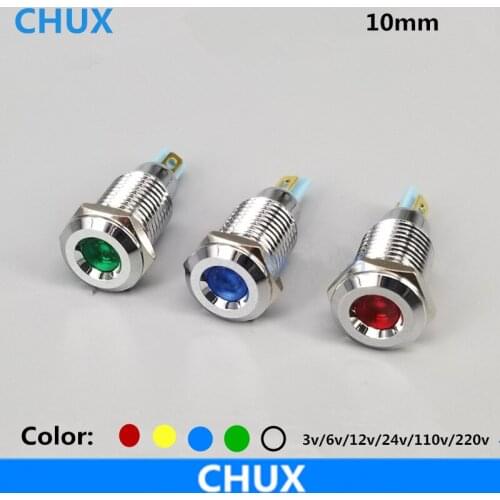 10mm LED Indicator light Metal Switch 5V 12V 24V 48V 110V 220v red yellow blue green white waterproof Signal lamp