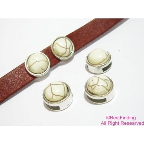 10x2mm White turquoise leather findings 10mm flat leather slider -FR11