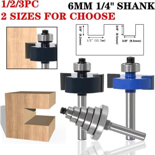 3pcs 1/4 Inch Shank Hobbing Cutters Rabbet Router Bit with 6 Bearings 6.35mm Shank Tenon Cutter For Woodworking