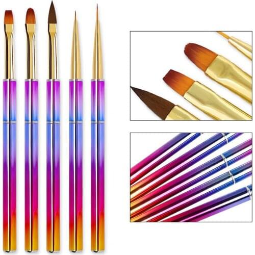 5x Nail Art Brushes Set Design Pen Liner Painting Tools Builder Gel Brush Liner Brush