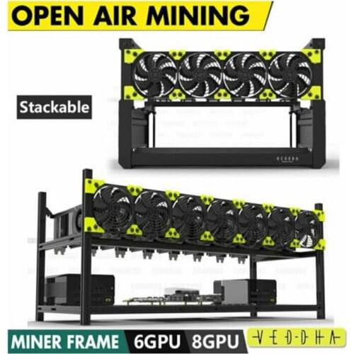 6/8 GPU Aluminum Stackable Open Air Mining Computer Frame Rig Ethereum Veddha T2