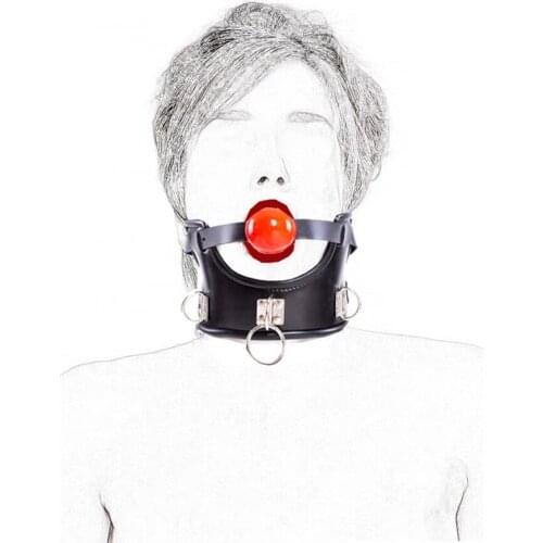 CamaTech Adjustable PU Leather Collar Bondage With Silicone Mouth Gag Fetish Oral Fixation Ball Restraint Neck Harness Flirt Toy