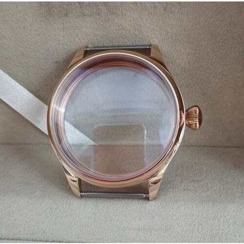 Rose gold Pilot style 44mm 316L Stainless steel watch case Diamond shaped crown Mineral glass or sapphire For eta6497 6498 ST36