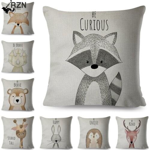 Nordic Style Be Brave Zebra Hippo Giraffe Pillow Case Decor Cute Animal Cushion Cover for Sofa Lion Fox Linen Pillowcase 45x45cm