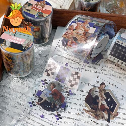 1pcs Decorative Adhesive Washi Tapes Aesthetic Scrapbooking Stickers Retro Retrospect Series Scrapbooking Washi Tape DIY Paper