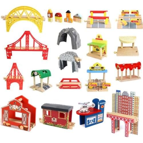 Wooden Track Railway Accessories Tunnel Bridge Beech Wooden Train Station Rail Car Toys Fit For All Brands Wood Tracks