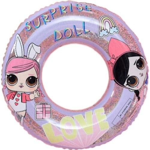 Childrens swimming ring girl cute cartoon floating ring translucent sequin inflatable ring doll underarm ring hot sale