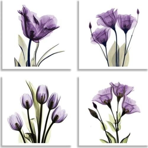 Purple Blue Tulip Plant Flower Canvas Painting Poster Modern Minimalist Wall Art Artwork Picture for Living Room Decoration