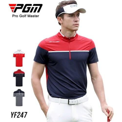 PGM Summer New Arrival Fashion Short sleeve Zip Collar Sporty Golf Shirt Men Quick Dry Breathable Golf T-Shirt Sportswear tops