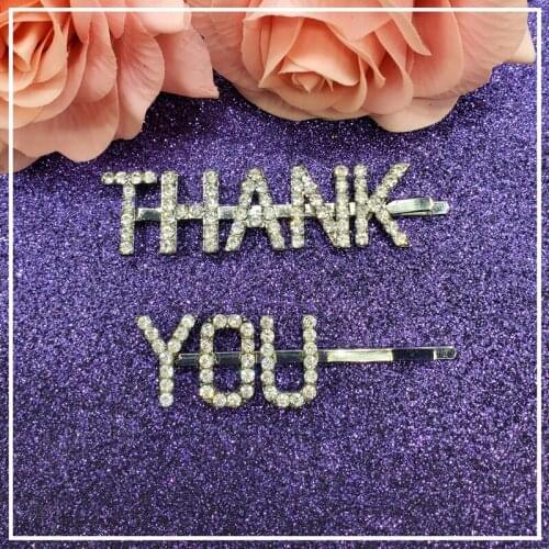 Hot Fashion Hair Accessory Crystal Word Hairclips Blingbling Words "THANK YOU" 2pcs/set Funny Saying Words Hairslide/Bobby Pins
