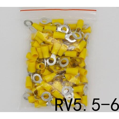 100Pcs/Set RV5.5 Insulated Yellow Ring Terminals Wire Cable Electrical Crimp Connectors M4/M5/M6/M8/M10