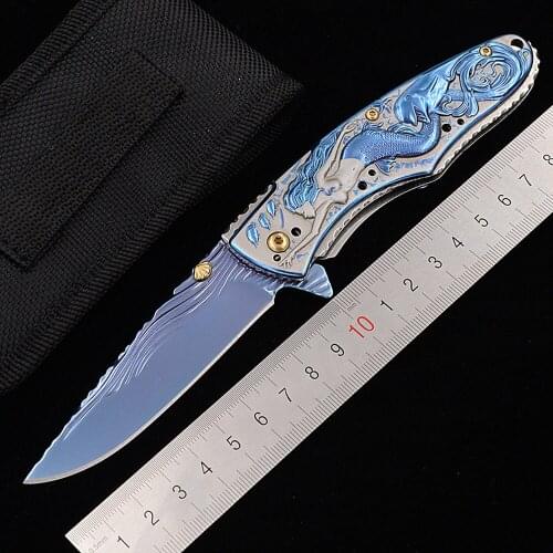 JUFULE Original design Blue anodized folding camping hunt pocket Survival EDC tools Tactical outdoor flipper 3507 kitchen knife