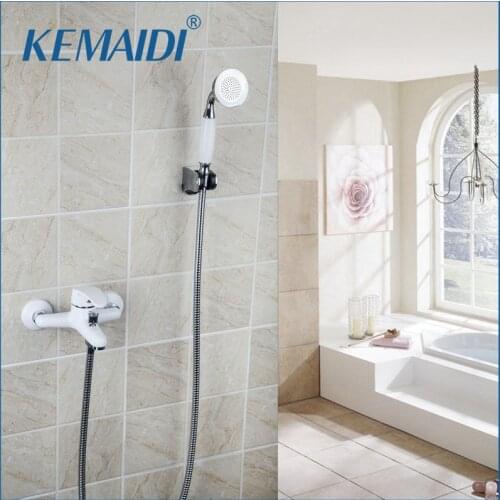 KEMAIDI Bathroom Shower Faucet Bath Faucet Mixer Tap With Hand Shower Head Shower Faucet Set Wall Mounted White Color