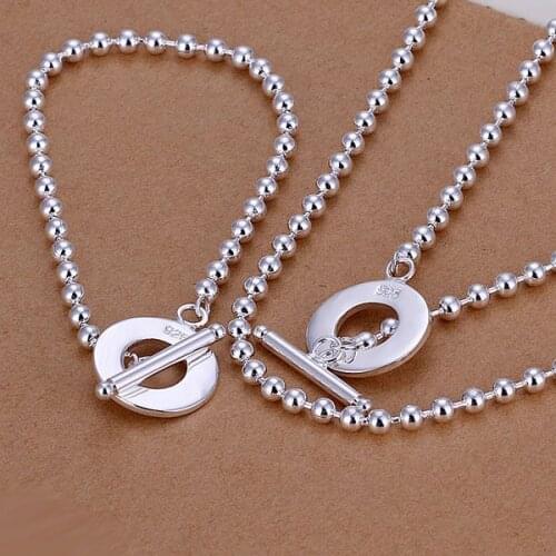 KN-S187 Luxury Wholesale Silver Plated Jewelry Sets Lovely Silver Fashion Jewelry Bead Chain Bracelet Necklace/aluajdba
