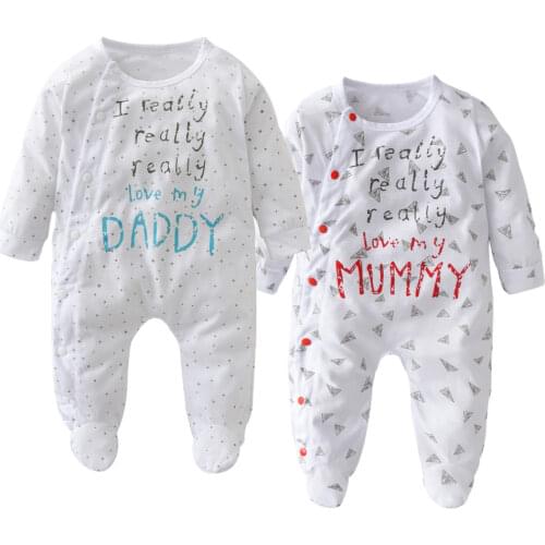 Hot selling Baby Boys Girls Romper Long Sleeve Letter I Love Mom I Love Dad Romper Infant Jumpsuit Newborn Baby Clothes