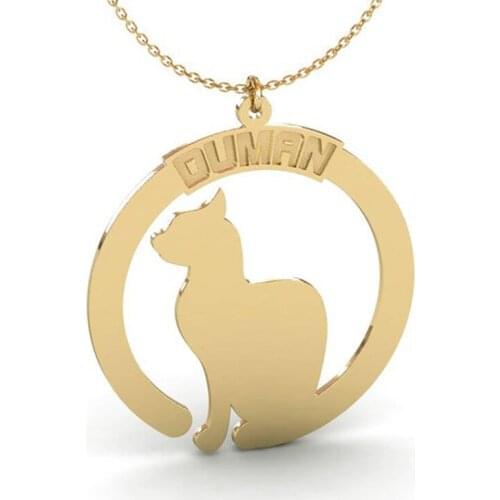 Ufine Engraved Cat name or words gift for girl fashion Cat Tail pendant Necklace cooper high quality pendant necklace N2105