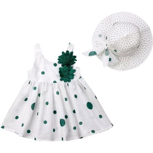 Summer Toddler Kids Baby Girl Clothes Sets Cute Applique Sleeveless Party Flower Princess Dress+Sunhat 2Pcs Girls Outfits 6M-3Y