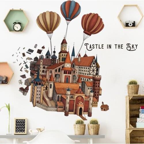 Cartoon 97*89cm Balloon Castle Wall Stickers for Kids rooms Nursery Wall Decor Eco-friendly Vinyl DIY Wall Decals for Home Decor