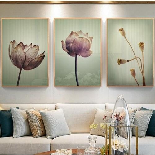 Retro Wall Art Elegant Lotus Flower Modern Canvas Painting Art Print Decor Poster Living Room Wall Picture Home Decoration Mural