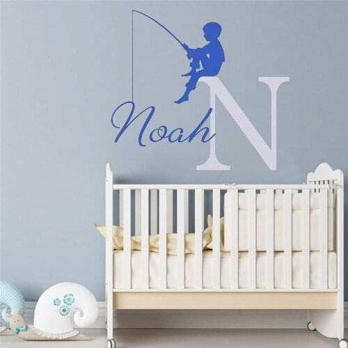 Fishing wall stickers home decor Boys Name Nursery Decor Kids Wall Decal Nursery Boy Children Wall Decals Fishing Decor HY70