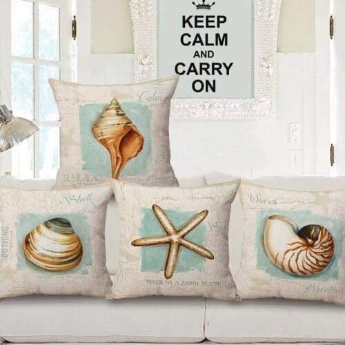 18" Home Cotton Linen Bed Waist Cushion Pillow Case Cover Conch Soft Room Gifts Single Sides Printing