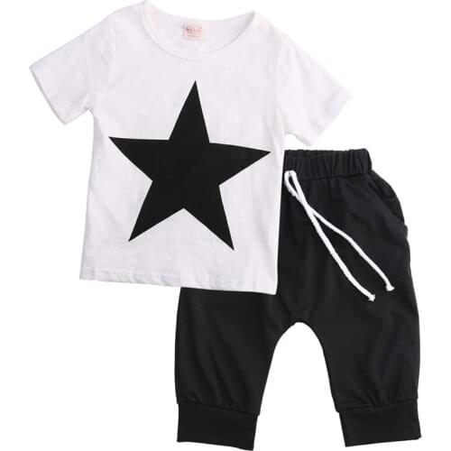 New Style Summer Children Clothing Star Toddler Kids Boys Star T-shirt Tops Harem Pants Outfits 2PCS Set Clothes
