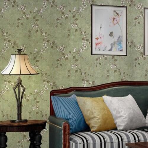 American pastoral wallpaper retro retro country style dark green living room ab version TV background wall paper wallpaper 3d