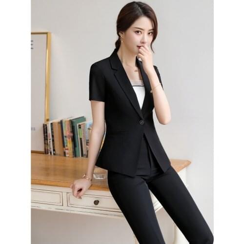 Formal 2 Piece Sets With Pants and Tops Uniform Styles Women Business Work Wear 2019 Summer Ladies Blazers Suits Pants Suits