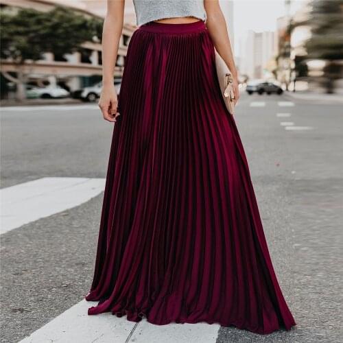 Sexy Red Wine Maxi Pleated Skirt Women 2020 Fashion Autumn Winter Long Plissee Skirts Korean Style Plus Size Jupe Longue Femme